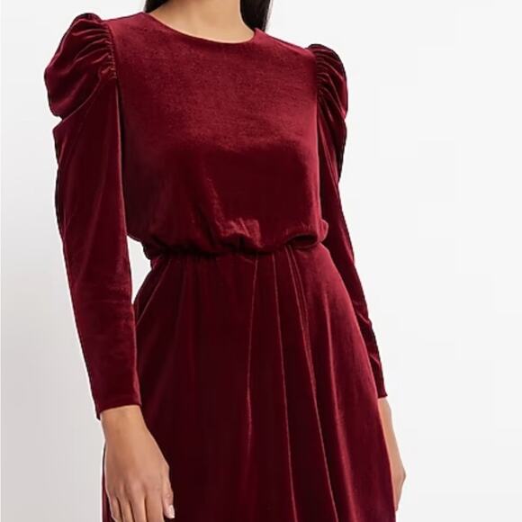 Express Women's Velvet Puff Sleeve Wrap Skirt Mini Sheath Dress Burgundy Size XL - Picture 6 of 11